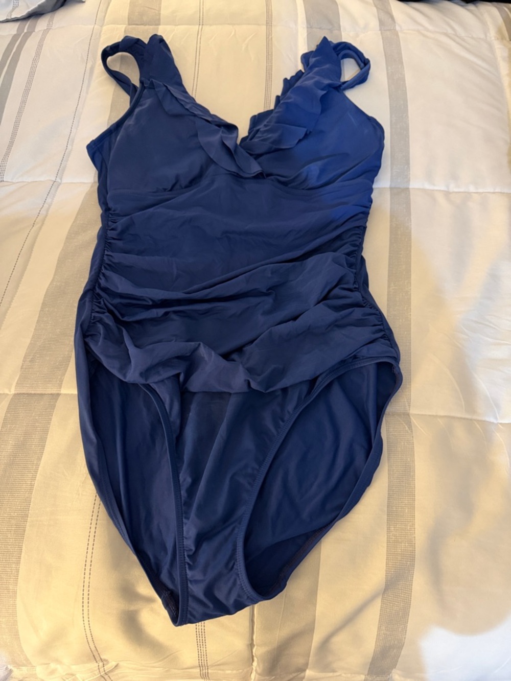 Ralph Lauren SZ 12 Ladies' Ruffled One-Piece Swimsuit - Navy Blue